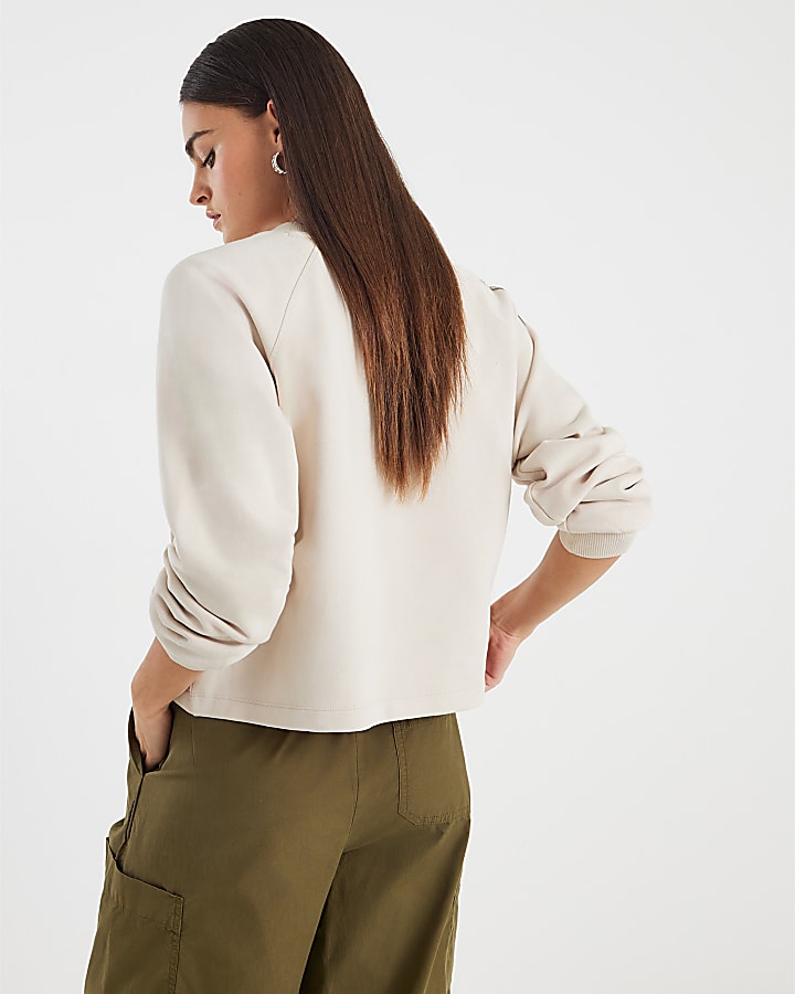 Cream Flower Diamante Embellished Sweatshirt
