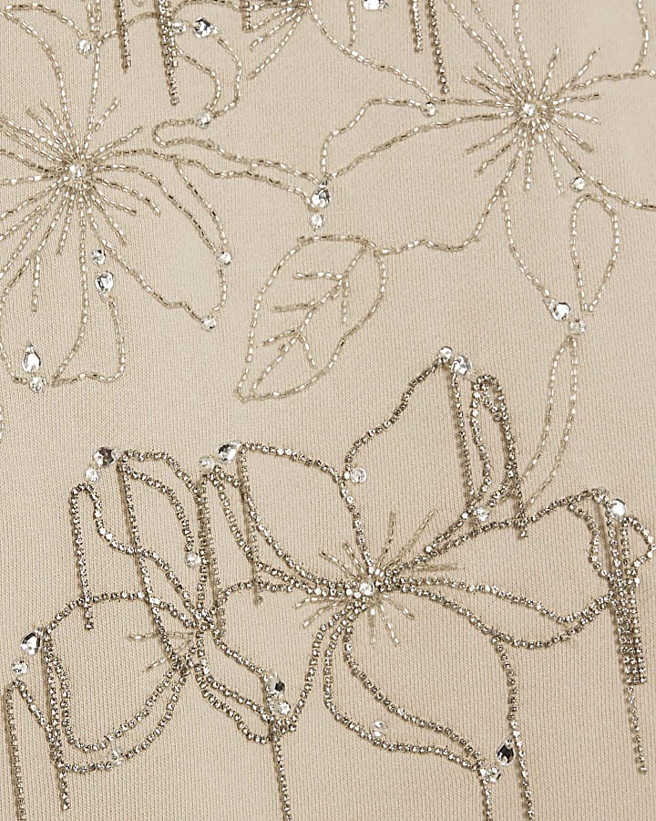 Cream Flower Diamante Embellished Sweatshirt