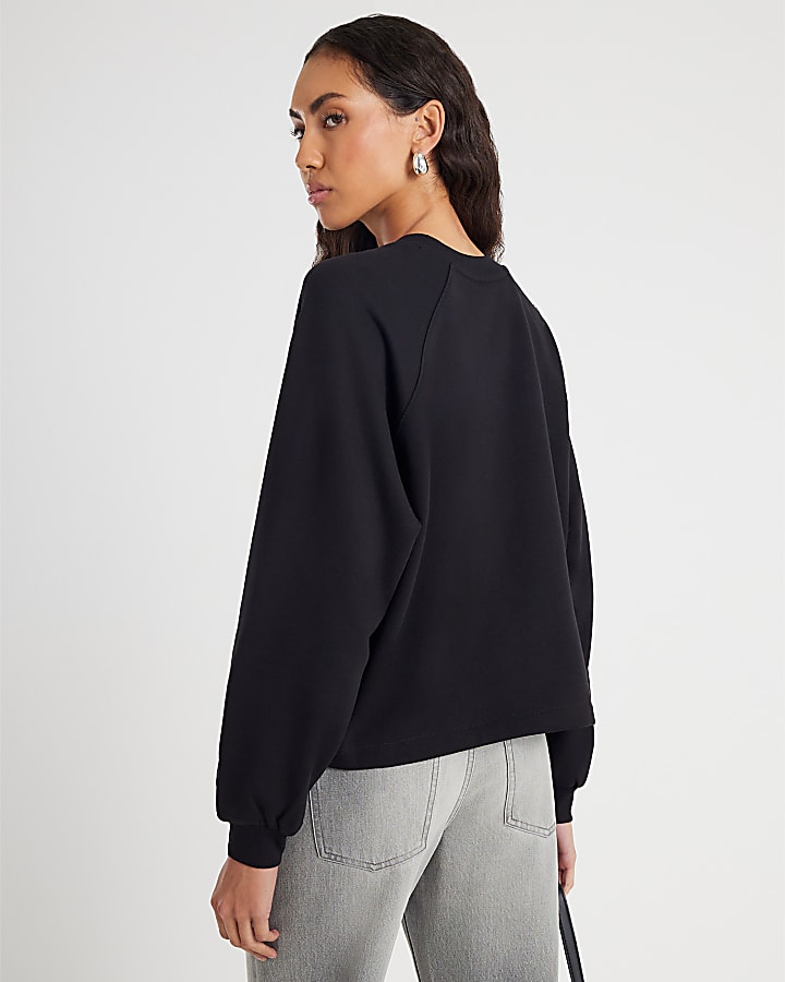 Black Flower Diamante Embellished Sweatshirt