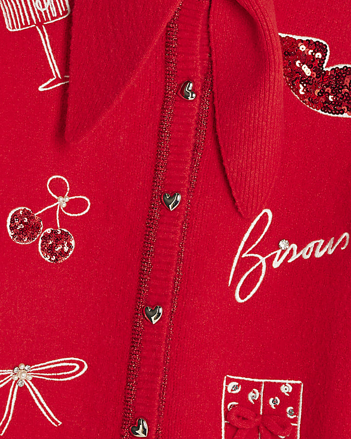 Nephthys Red Doodle Christmas Cardigan
