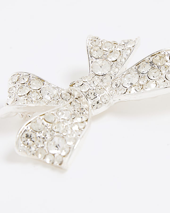 Silver Diamante Bow Brooch