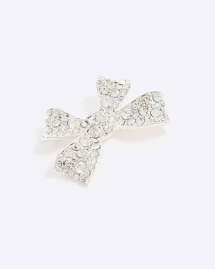 Silver Diamante Bow Brooch
