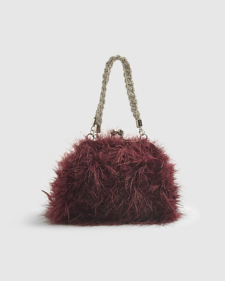 Red Diamante Feather Clutch bag
