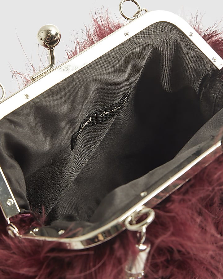 Red Diamante Feather Clutch bag
