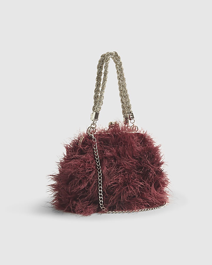 Red Diamante Feather Clutch bag