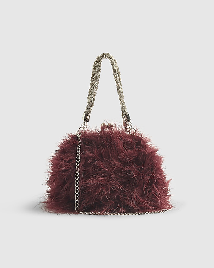 Red Diamante Feather Clutch bag