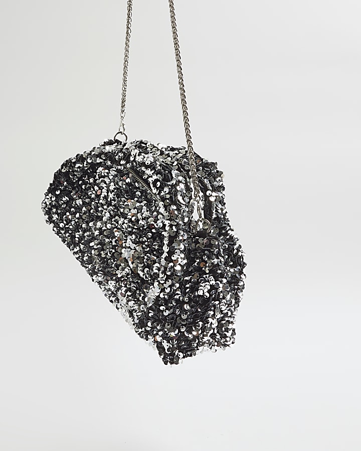 Silver Sequin Clutch Bag