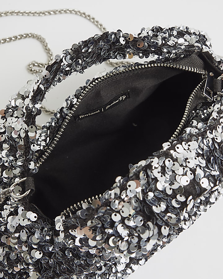 Silver Sequin Clutch Bag
