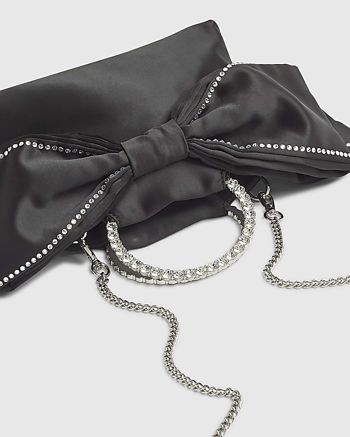 Black Diamante Bow Clutch Bag