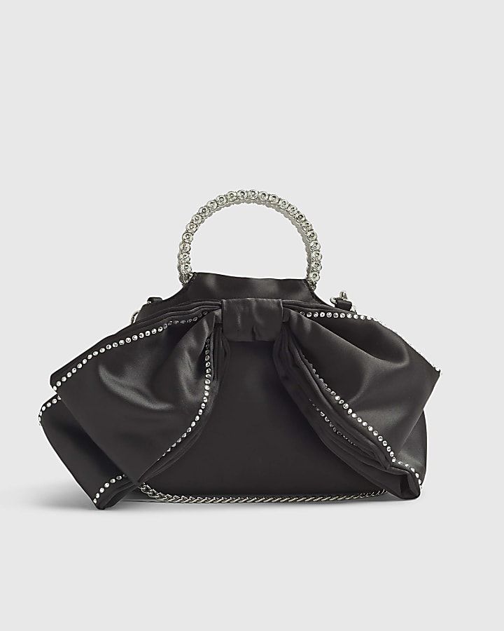 Black Diamante Bow Clutch Bag