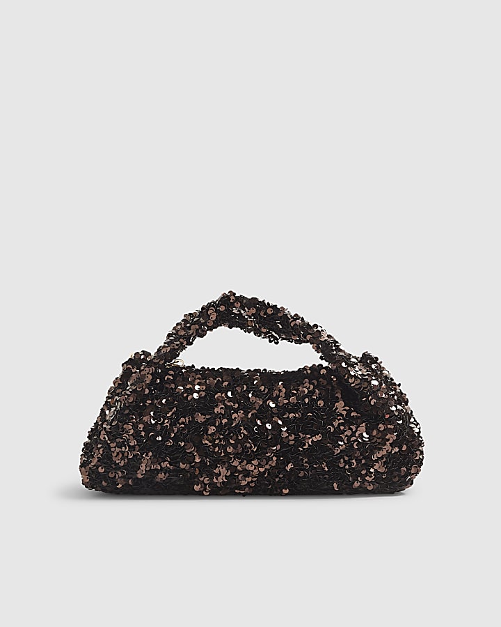 Brown Sequin Clutch Bag