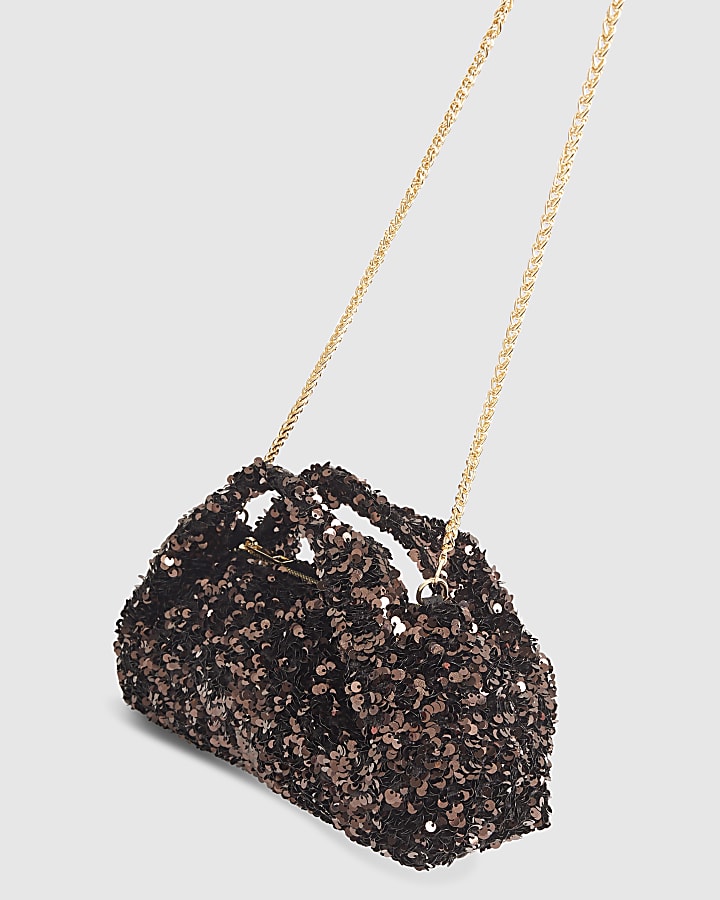 Brown Sequin Clutch Bag