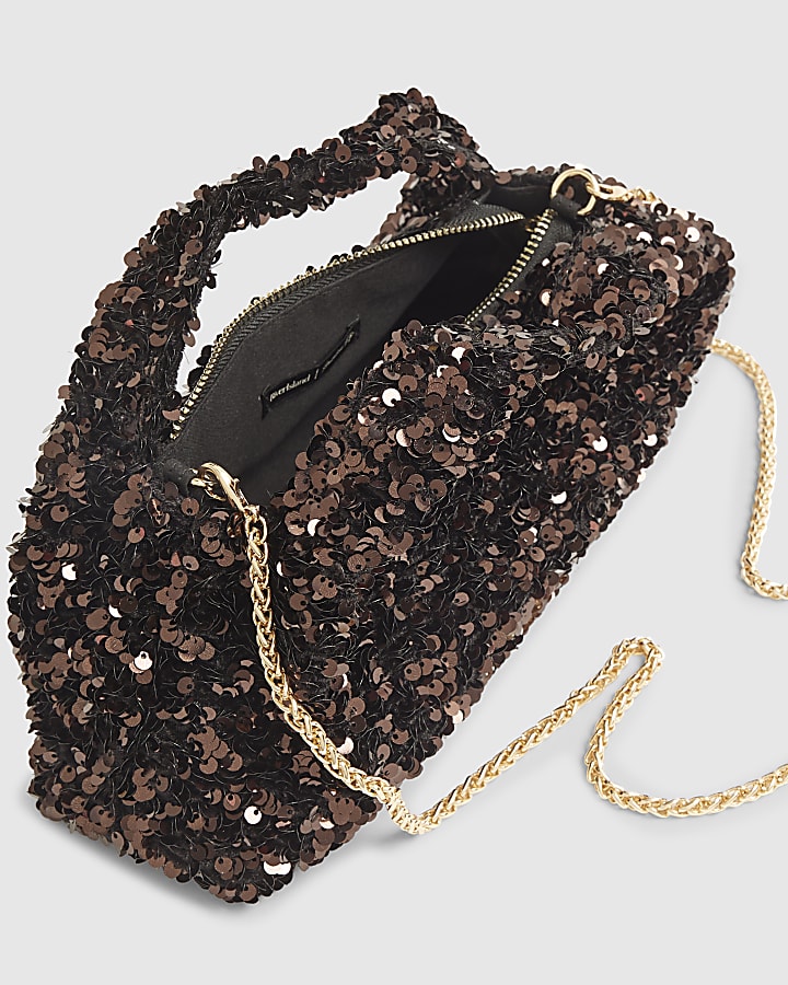 Brown Sequin Clutch Bag