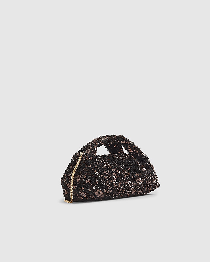 Brown Sequin Clutch Bag