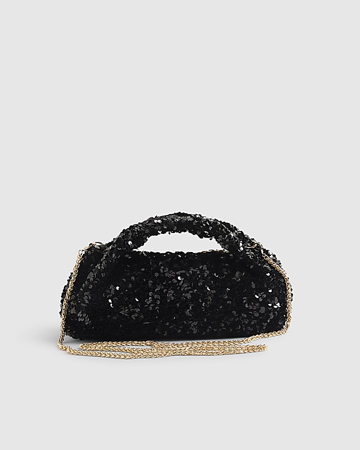 Black Sequin Grab Clutch bag