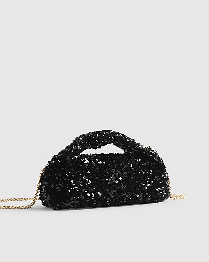 Black Sequin Grab Clutch bag