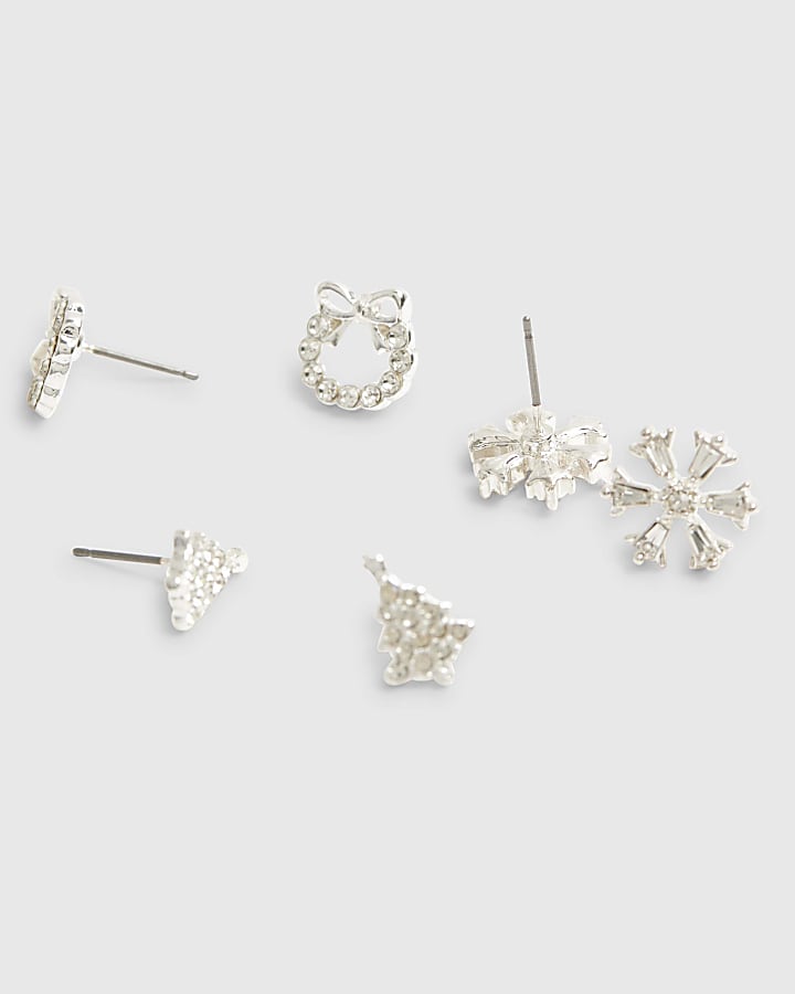 Silver 3 Pack Christmas Stud Earrings
