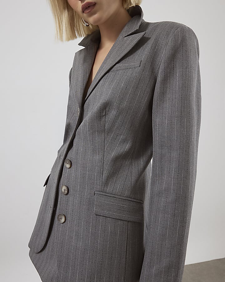 Grey long sleeve Striped Blazer