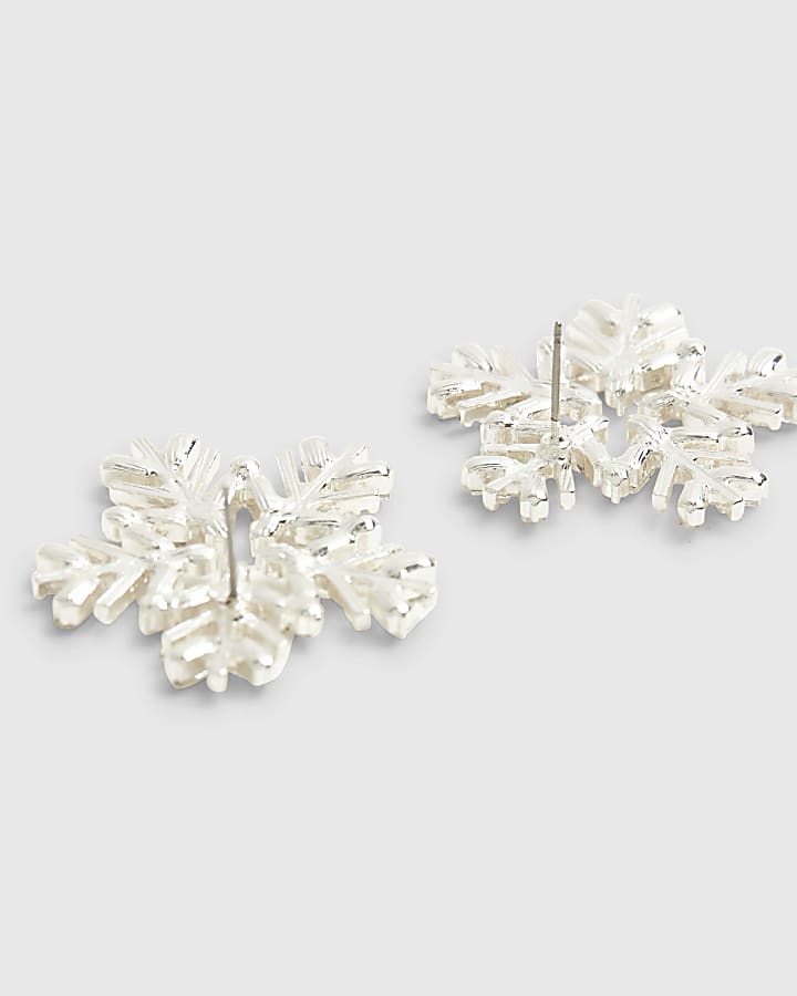 Silver Diamante Snowflake Stud Earrings