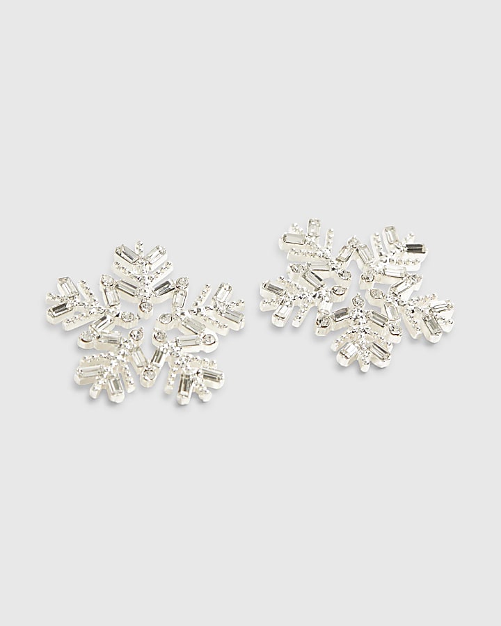 Silver Diamante Snowflake Stud Earrings