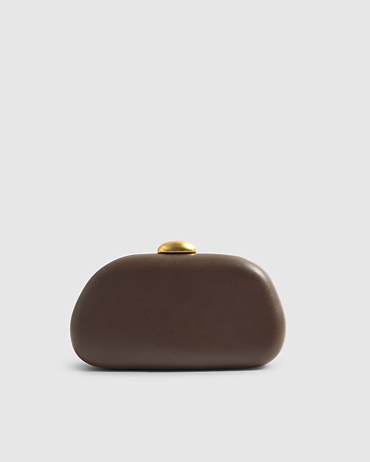 Brown Snake Trim Clutch Bag