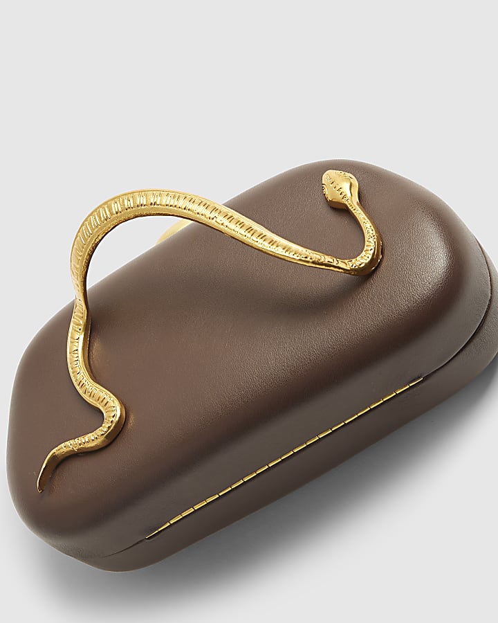 Brown Snake Trim Clutch Bag