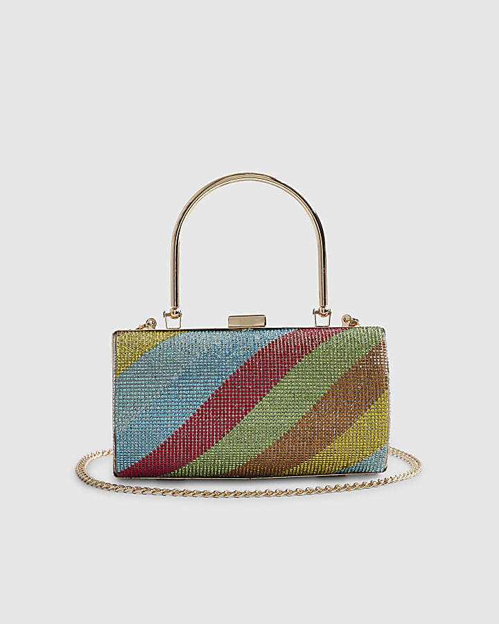 Multi Colour Rainbow Embellished Clutch Bag