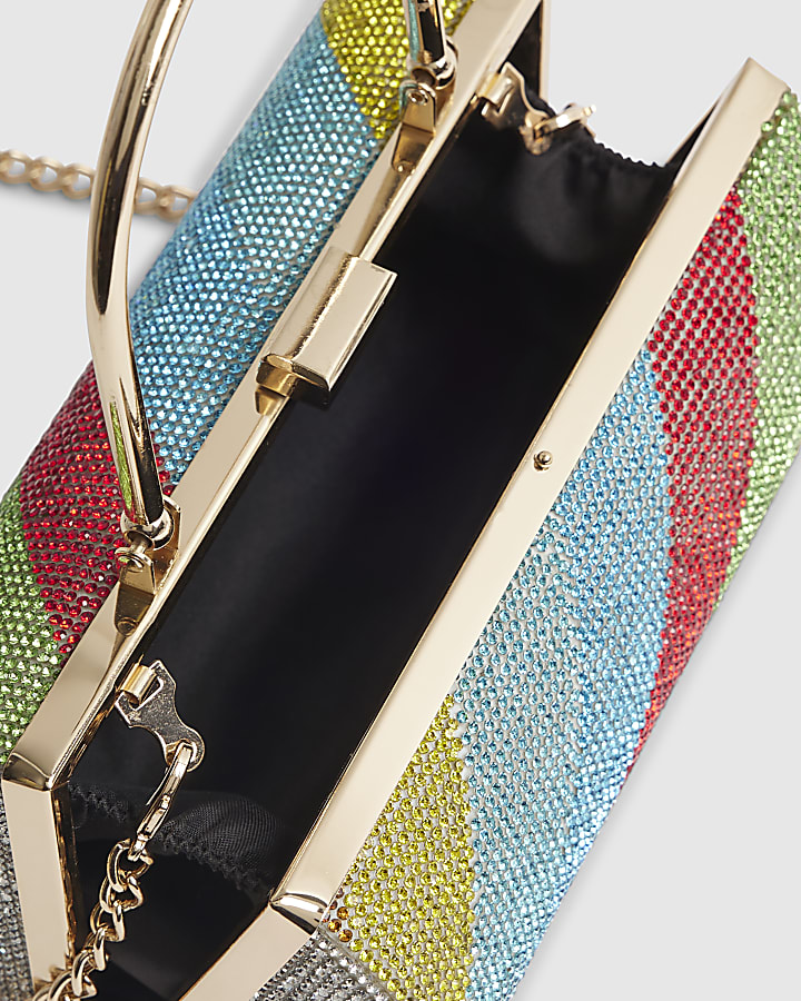 Multi Colour Rainbow Embellished Clutch Bag