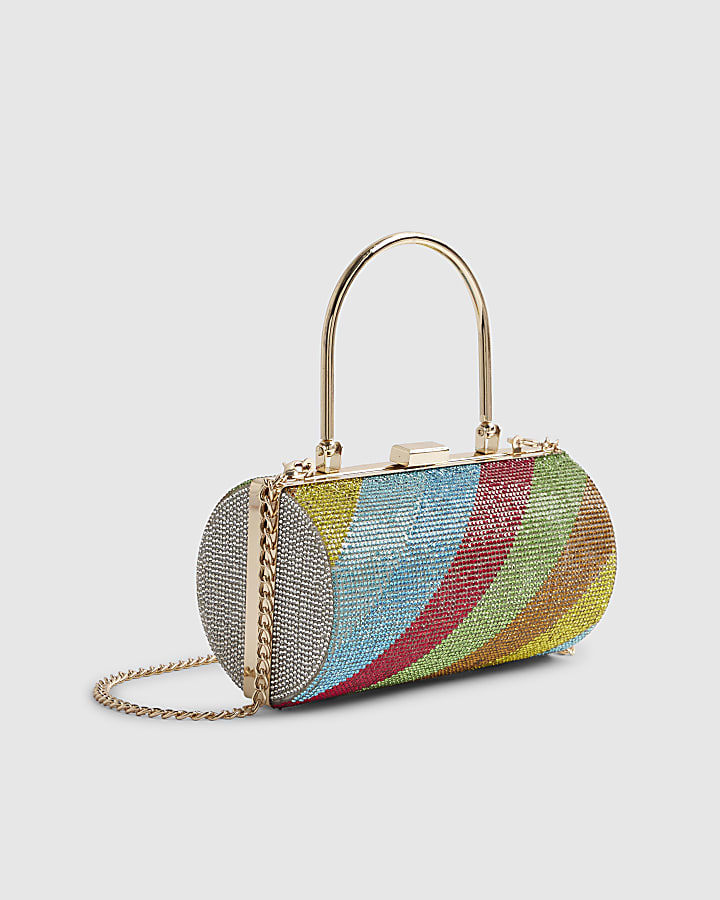 Multi Colour Rainbow Embellished Clutch Bag