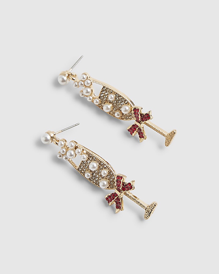 Gold Pearl Champagne Drop Earrings