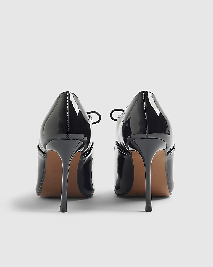 Black Patent Lace Up Court Heels