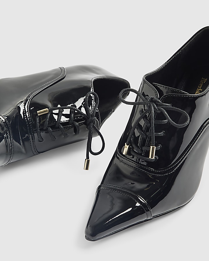 Black Patent Lace Up Court Heels