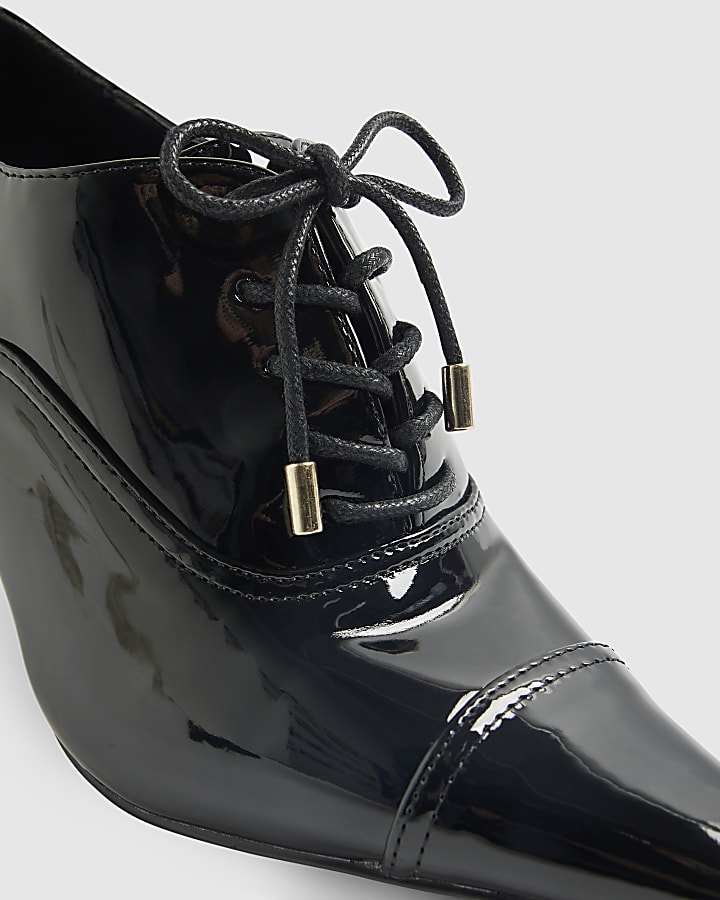 Black Patent Lace Up Court Heels