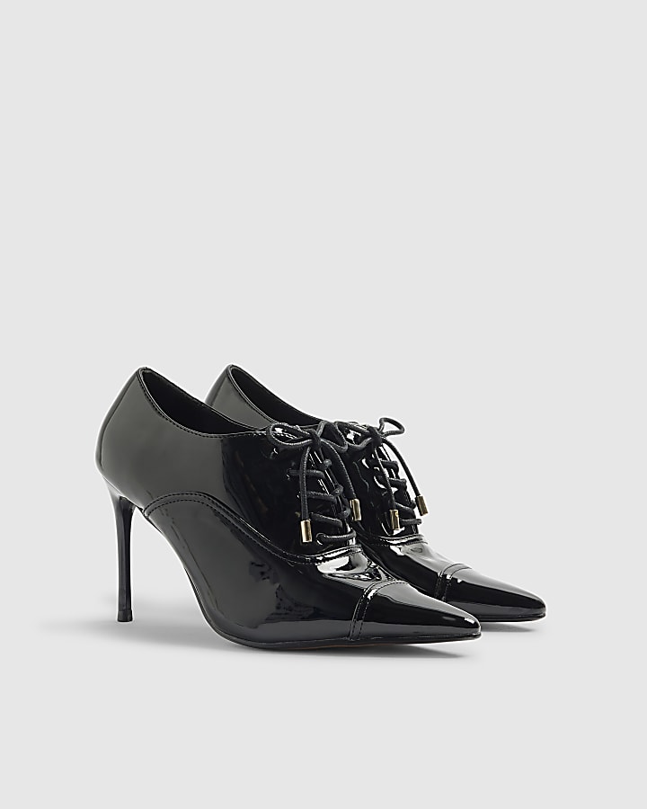 Black Patent Lace Up Court Heels