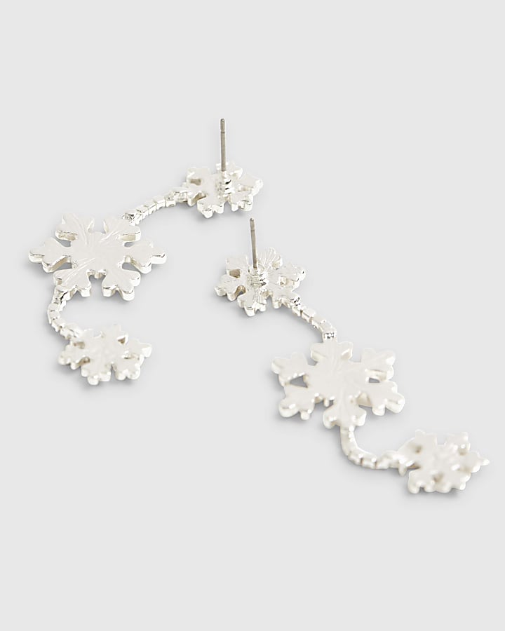 Silver Triple Snowflake Drop Earrings