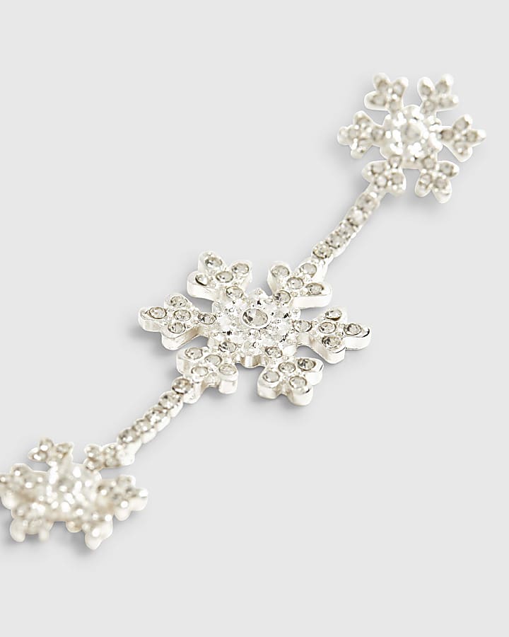 Silver Triple Snowflake Drop Earrings