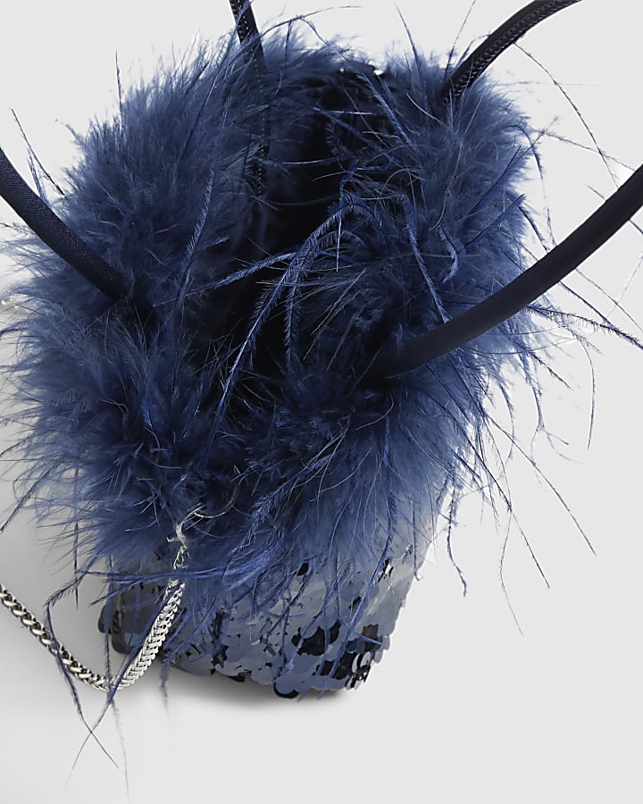 Blue - Dark Feather Sequin Grab Clutch
