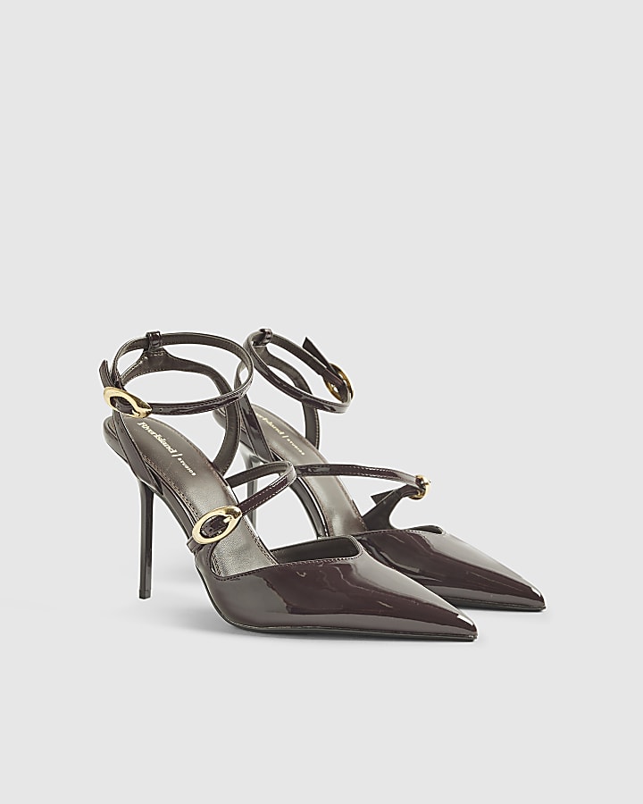 Red Wide Fit Asymmetric Strap Court Heels