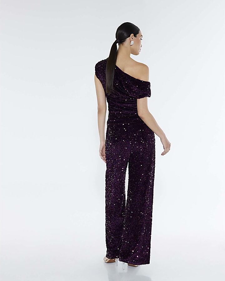 Red Pull On Velvet Sequin Trousers