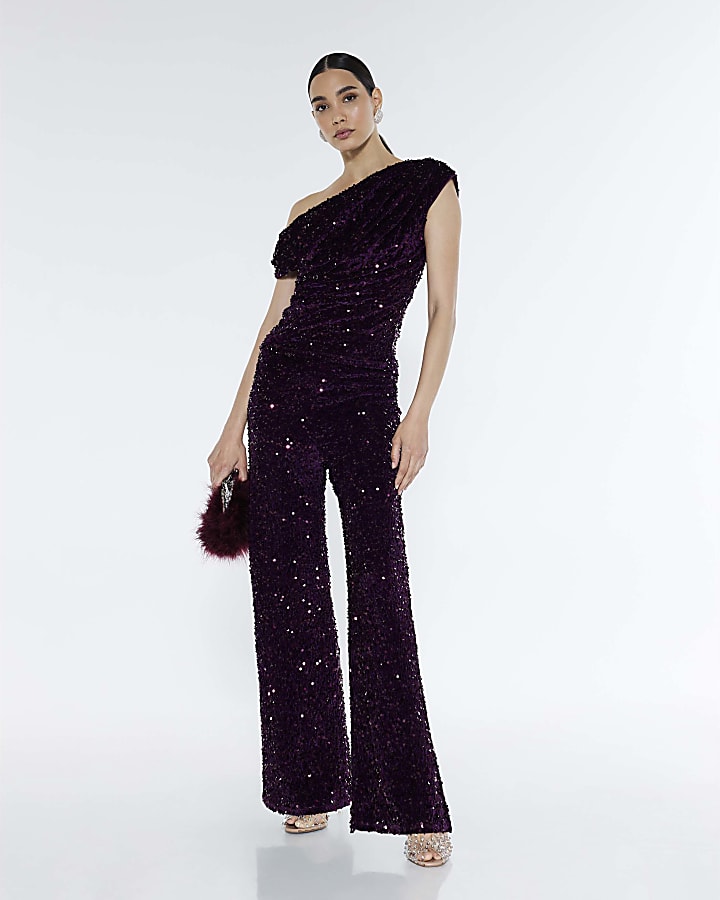 Red Pull On Velvet Sequin Trousers