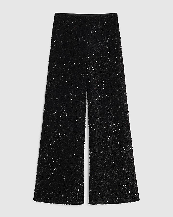 Black Pull On Velvet Sequin Trousers
