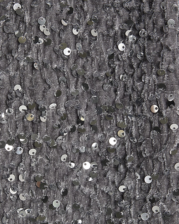 Silver Pull On Velvet Sequin Trousers