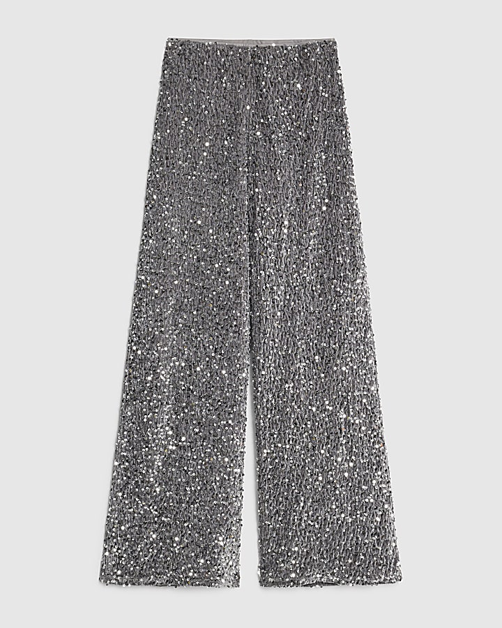 Silver Pull On Velvet Sequin Trousers
