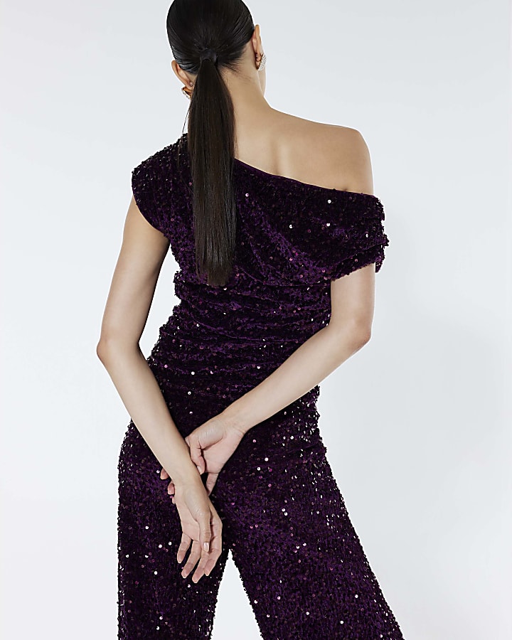 Red Velvet Sleeveless Sequin Drape Top