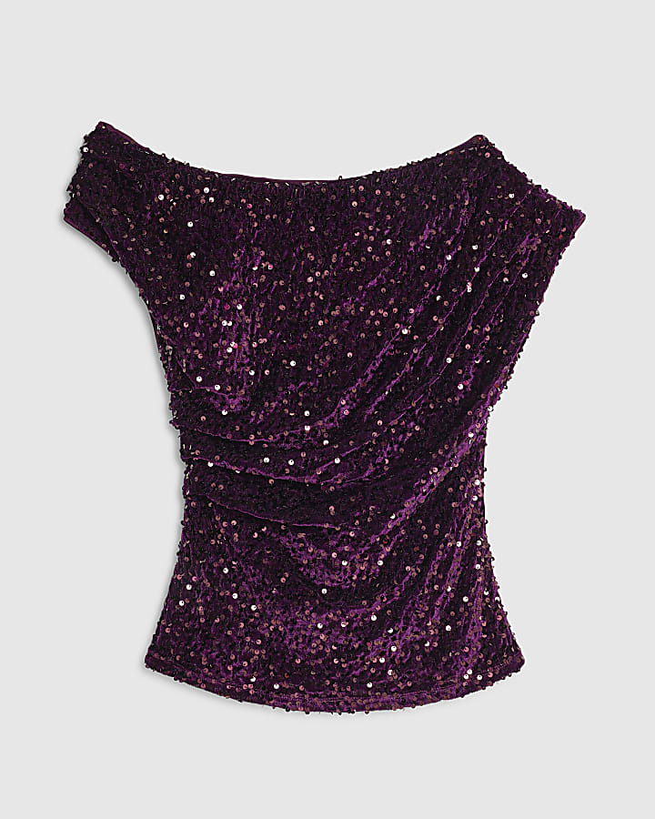 Red Velvet Sleeveless Sequin Drape Top