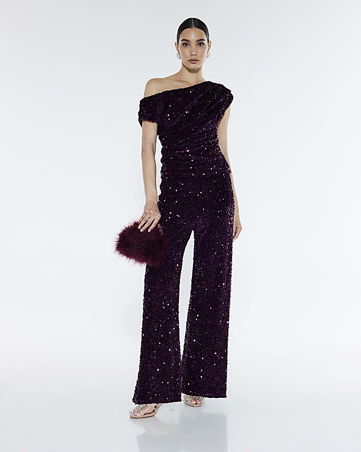 Red Velvet Sleeveless Sequin Drape Top