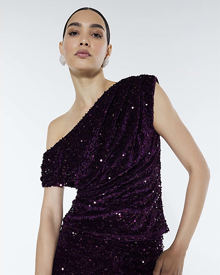 Red Velvet Sleeveless Sequin Drape Top
