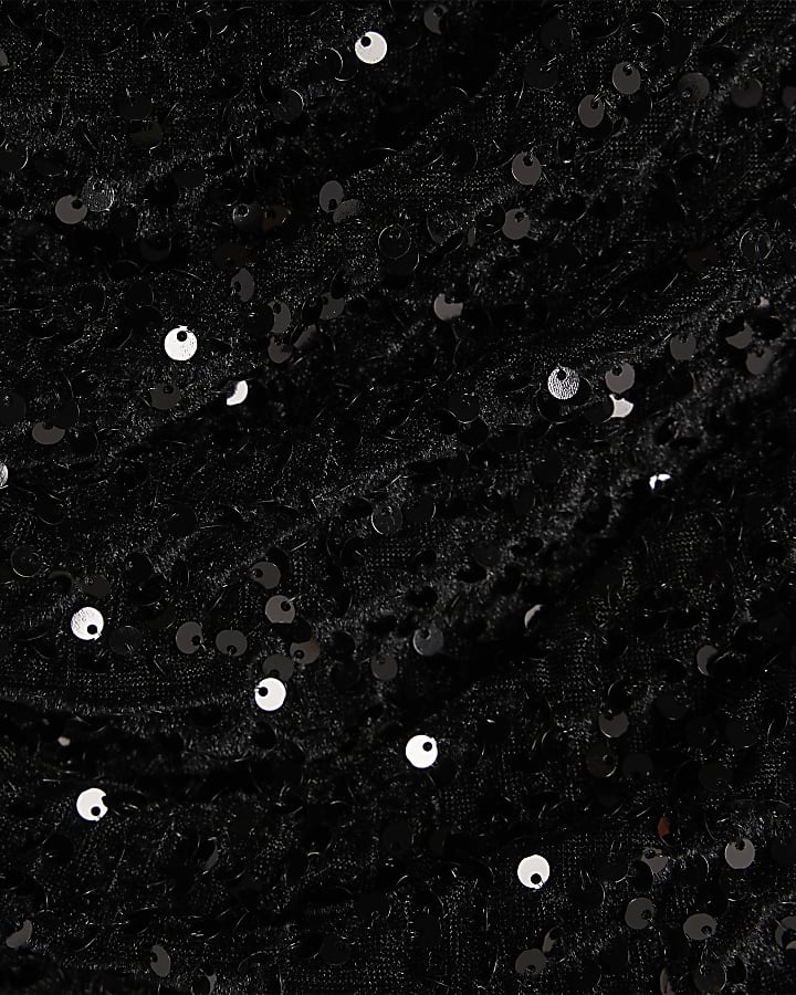 Black Velvet Sleeveless Sequin Drape Top