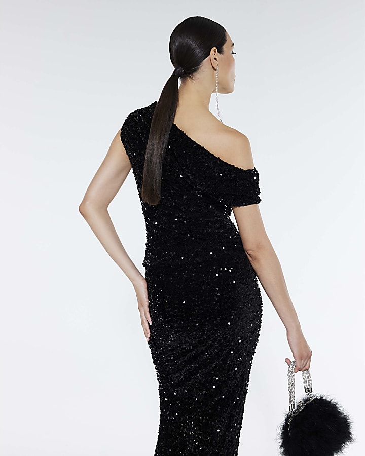 Black Velvet Sleeveless Sequin Drape Top