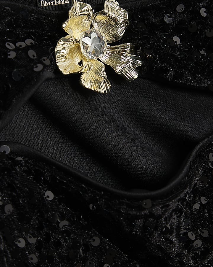 Black Velvet Long Sleeve Cut Out Top